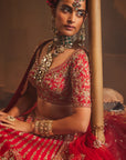 Red Jahanara Heavily Embroidered Lehenga - red bridal lehenga Australia