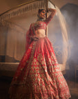 Red Jahanara Heavily Embroidered Lehenga - red bridal lehenga Australia