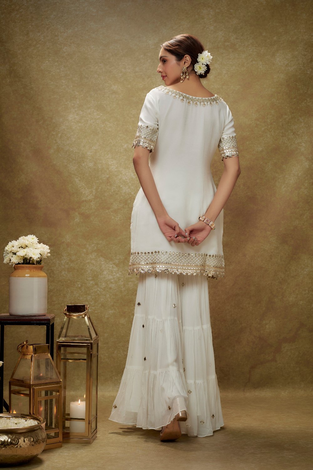 Ivory Gota Mirror Sharara Kurta Set - ladies outfit
