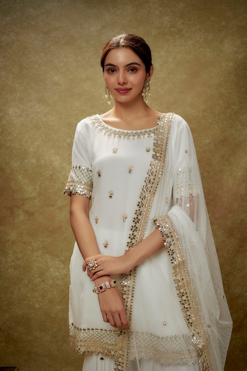 Ivory Gota Mirror Sharara Kurta Set - ladies outfit