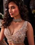 GREY SPARKLE Dusty Peach Embroidered Organza Lehenga Set - lehenga dress