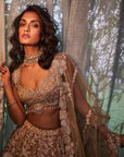 Gold Embroidered Organza Lehenga Set - indian wear for women