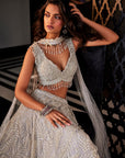 Grey Embroidered Organza Kashfi Bling Lehenga Set - lehenga choli lehenga choli