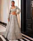 ENIGMA Ice Blue Embroidered Organza Lehenga Set - indian embroidered dress