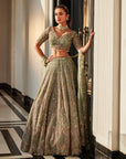 Aqua Organza Embroidered Set - lehenga