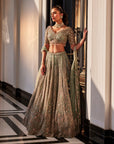 Aqua Organza Embroidered Set - lehenga