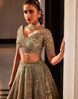 Aqua Organza Embroidered Set - lehenga