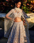 Ivory Organza Embroidered Lehenga Set - indian lehenga