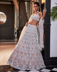Ivory Organza Embroidered Lehenga Set - indian lehenga