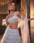 Ivory Organza Embroidered Lehenga Set - indian lehenga