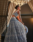 AROMATIC Ice Blue Embroidered Organza Lehenga Set - lehenga designer lehenga