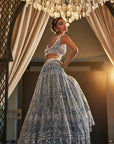 AROMATIC Ice Blue Embroidered Organza Lehenga Set - lehenga designer lehenga
