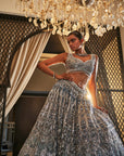 AROMATIC Ice Blue Embroidered Organza Lehenga Set - lehenga designer lehenga