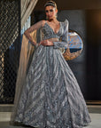 Grey Embroidered Organza Lehenga Set - ladies indian outfits