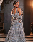 AROMATIC Ice Blue Embroidered Organza Lehenga Set - lehenga designer lehenga