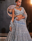 AROMATIC Ice Blue Embroidered Organza Lehenga Set - lehenga designer lehenga