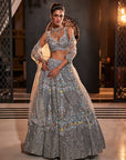 GLORY Grey Embroidered Organza Lehenga Set - lehenga designs
