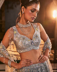 GLORY Grey Embroidered Organza Lehenga Set - lehenga designs