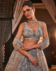 GLORY Grey Embroidered Organza Lehenga Set - lehenga designs