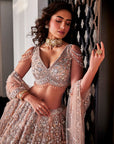 TURQUIOSE Dusty Brown Embroidered Lehenga Set - lehenga lehenga choli