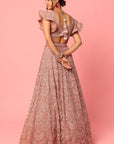 Dusty Peach Organza Thread and Sequins Embroidered Lehenga - designer lehenga New Zealand
