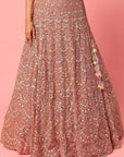 Dusty Peach Organza Thread and Sequins Embroidered Lehenga - designer lehenga New Zealand