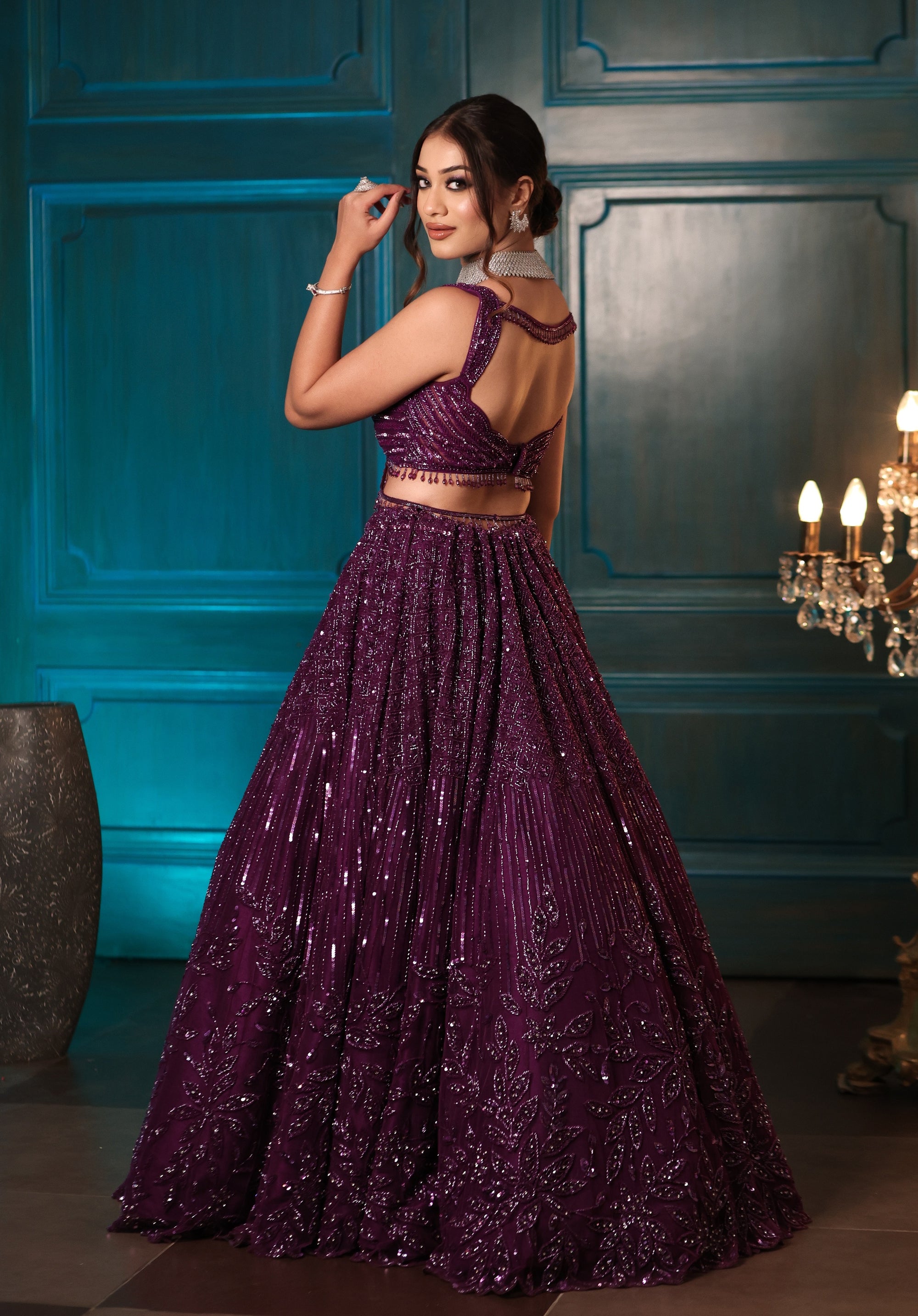 Purple Floral Lehenga Set - floral lehenga USA