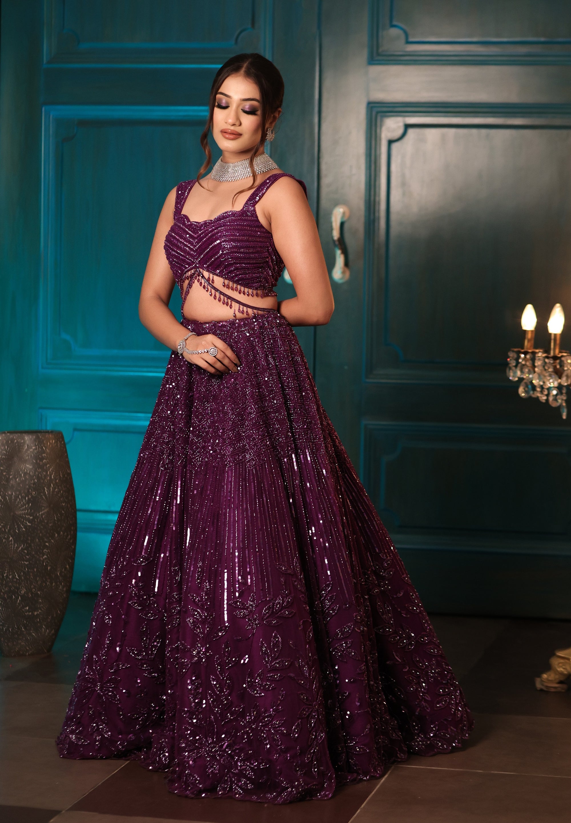 Purple Floral Lehenga Set - floral lehenga USA