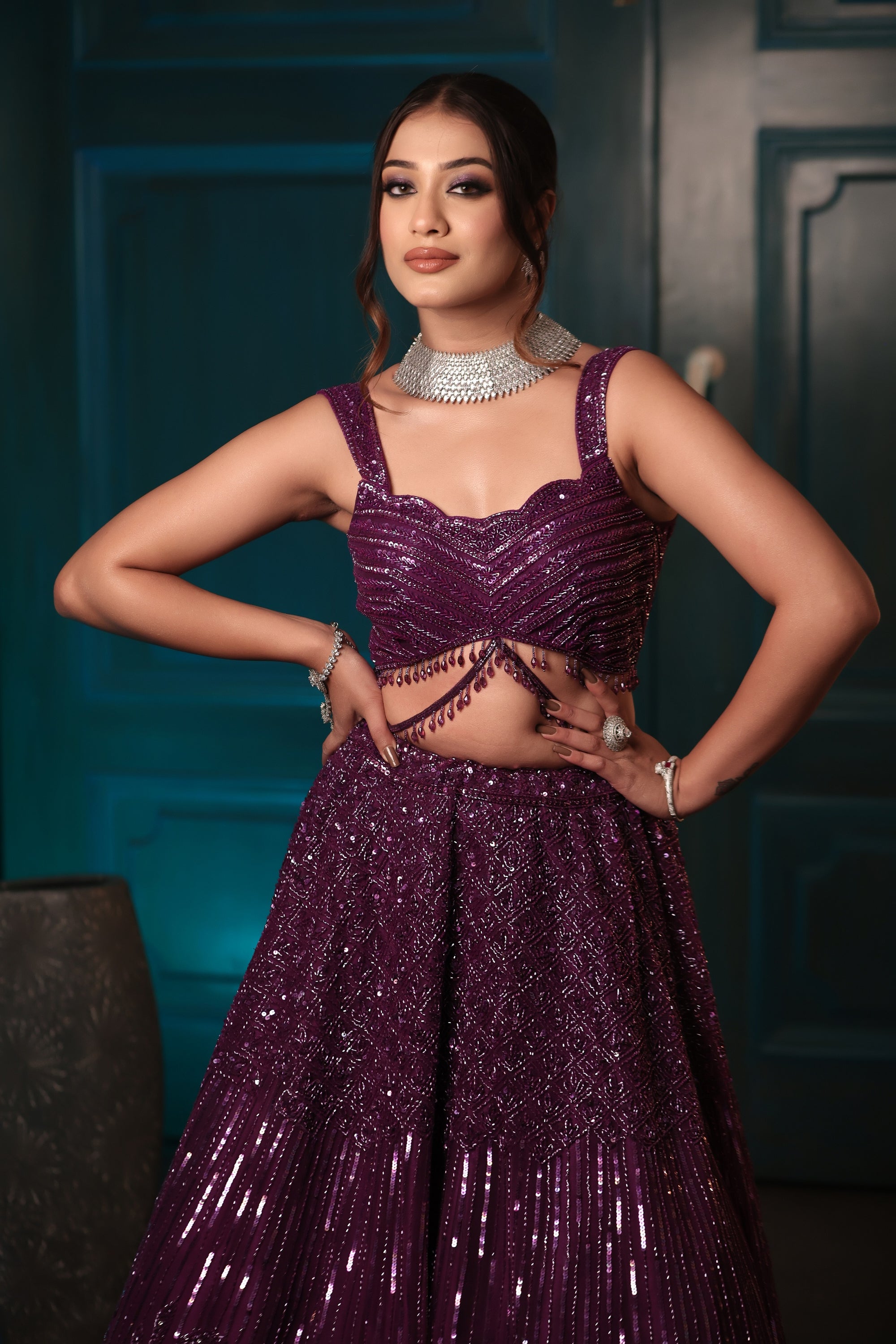 Purple Floral Lehenga Set - floral lehenga USA