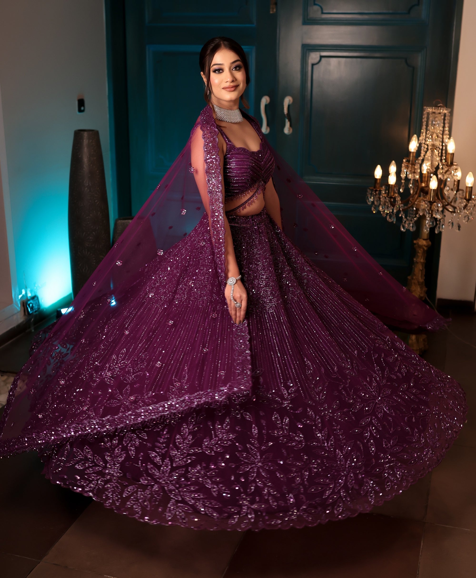 Purple Floral Lehenga Set - floral lehenga USA