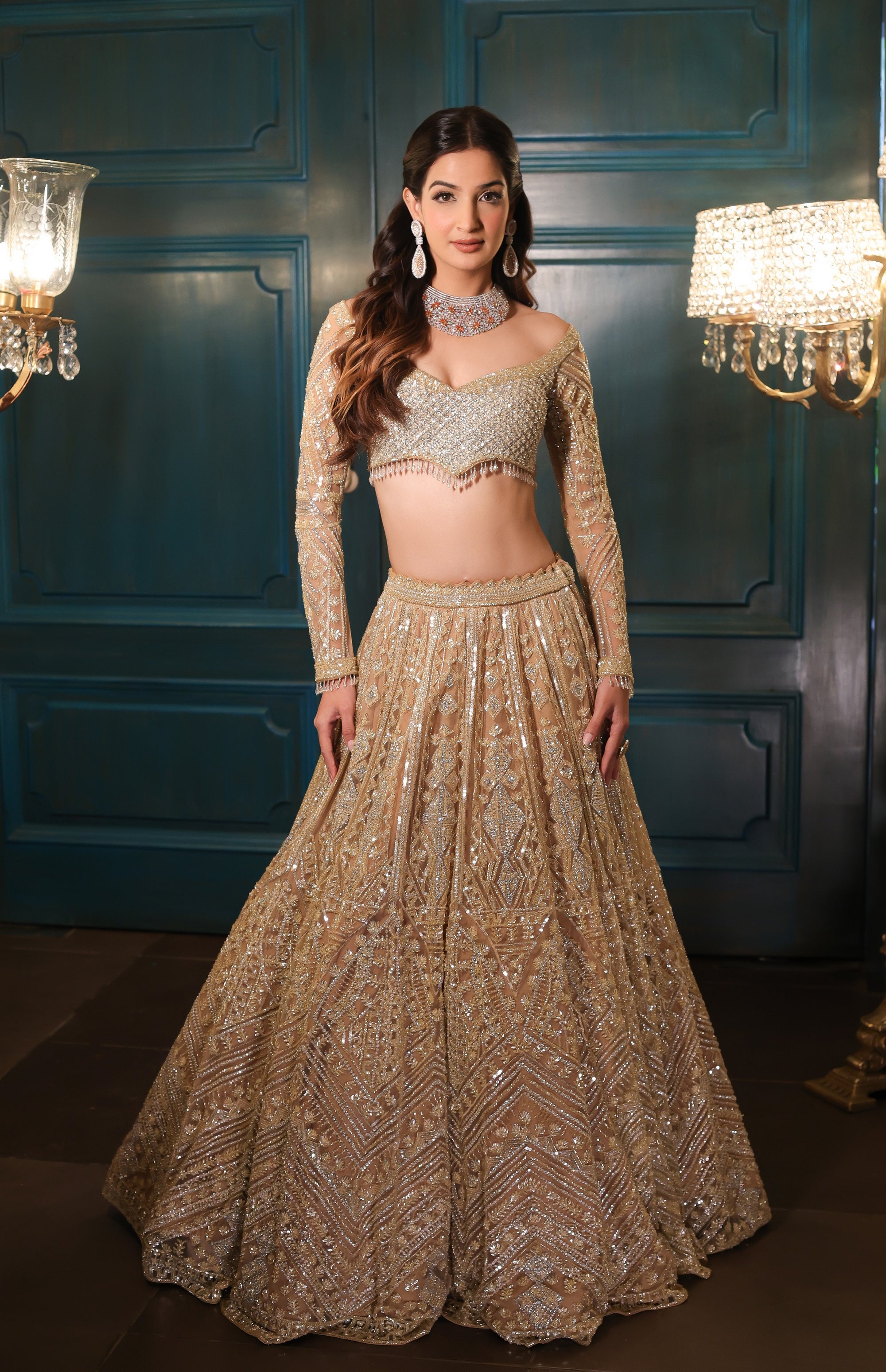 Light Gold Lehenga Set - golden lehenga New Zealand
