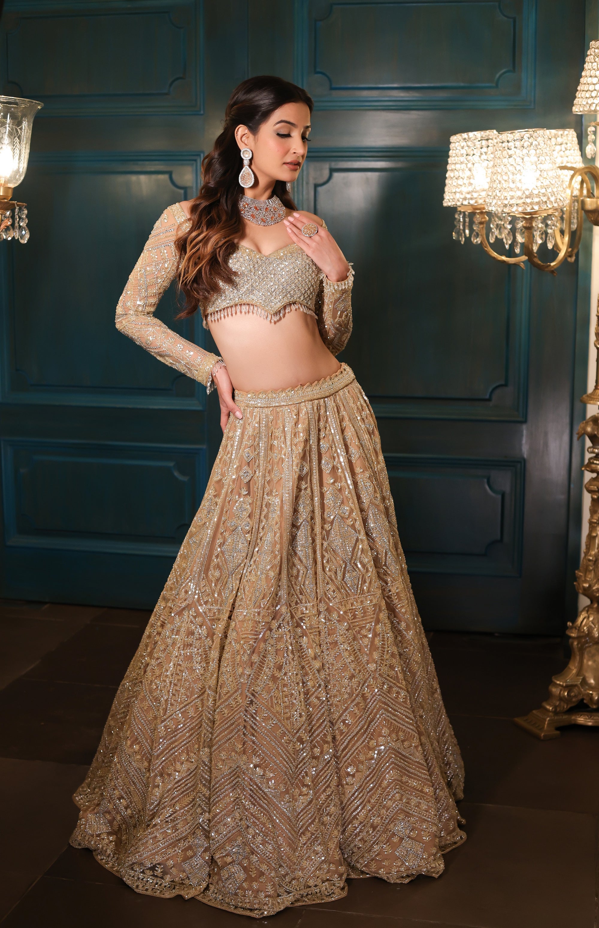 Light Gold Lehenga Set - golden lehenga New Zealand