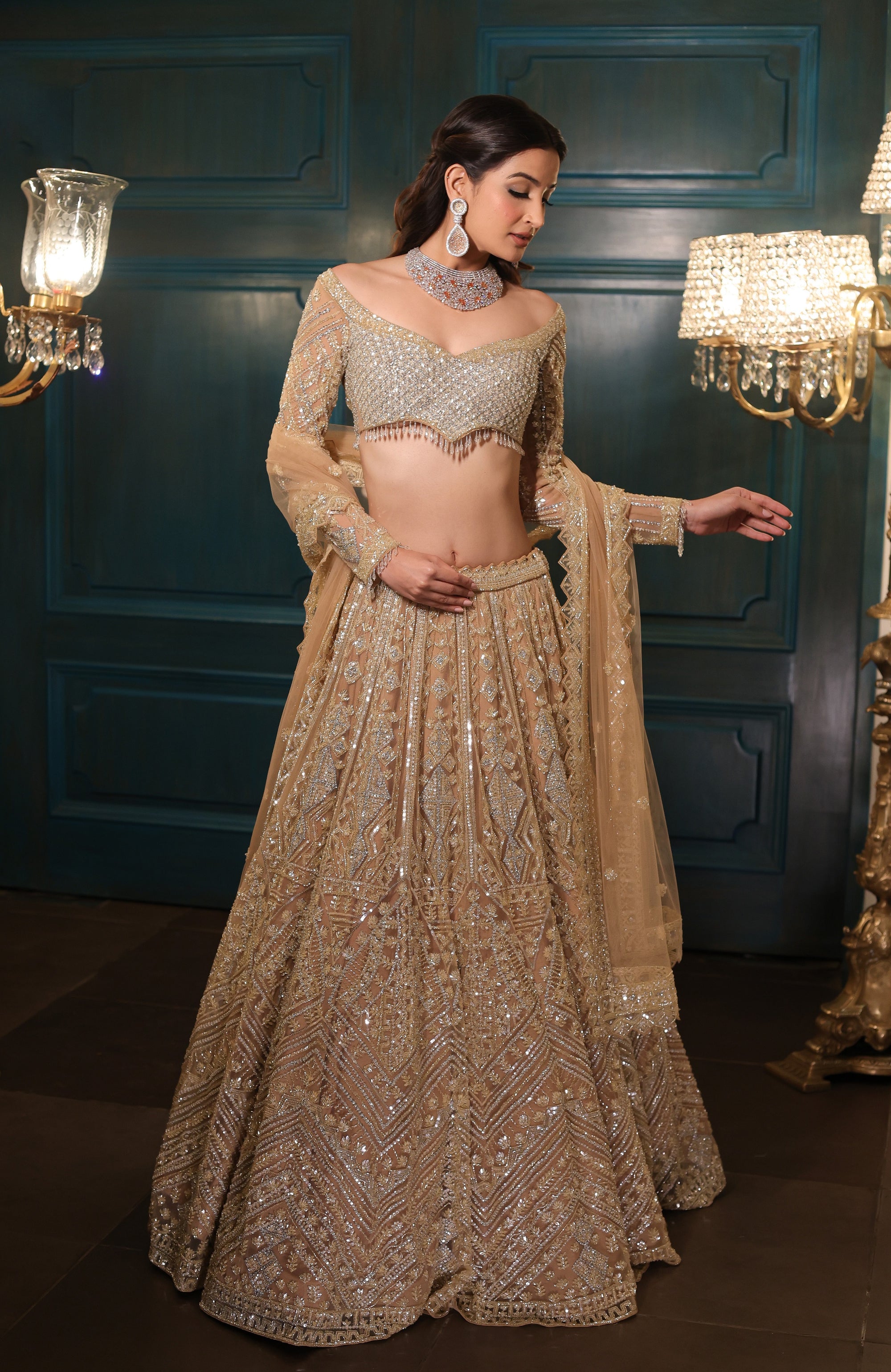 Light Gold Lehenga Set - golden lehenga New Zealand