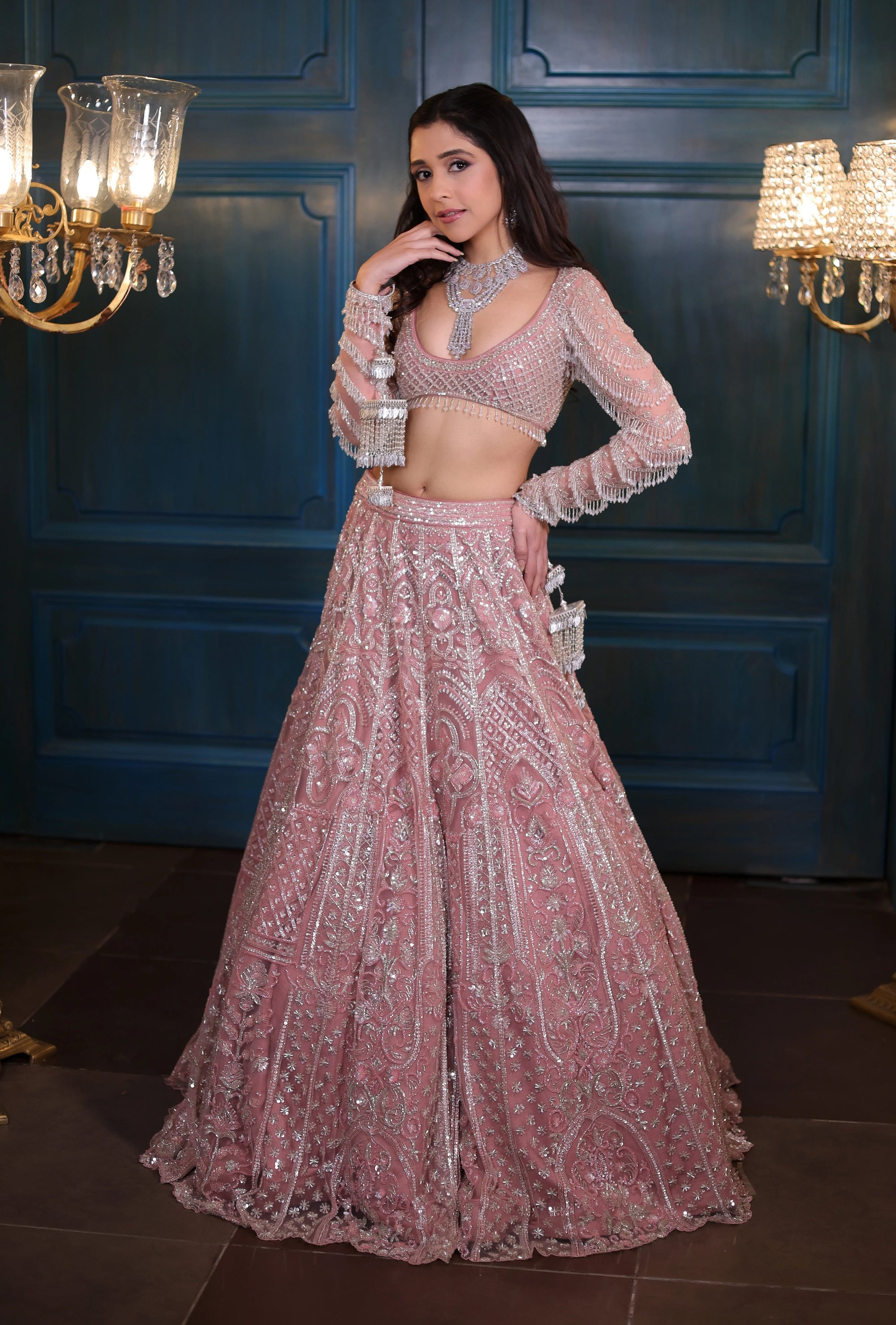 Dusky Pink Bridal Lehenga Set - pink lehenga New Zealand