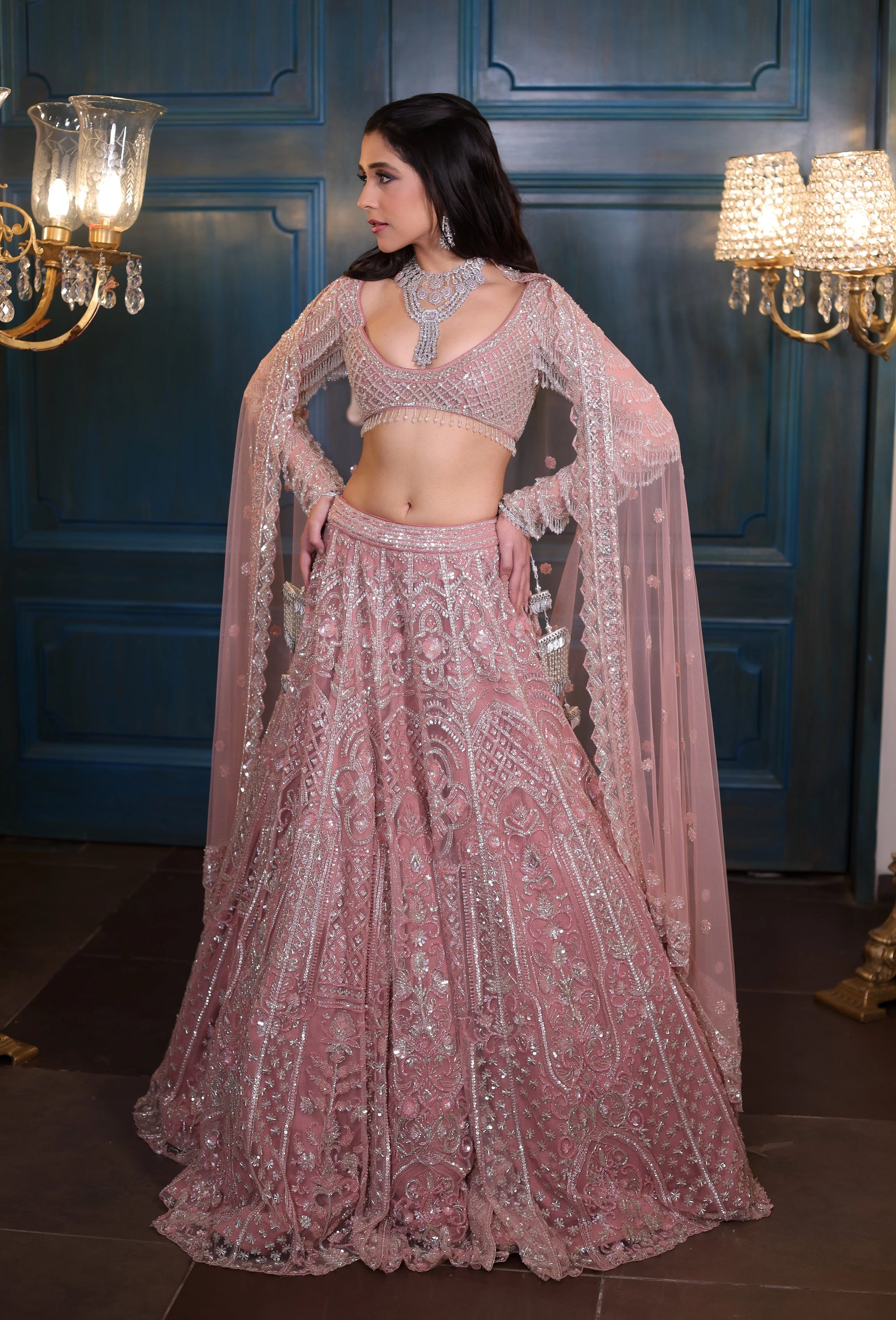 Dusky Pink Bridal Lehenga Set - pink lehenga New Zealand