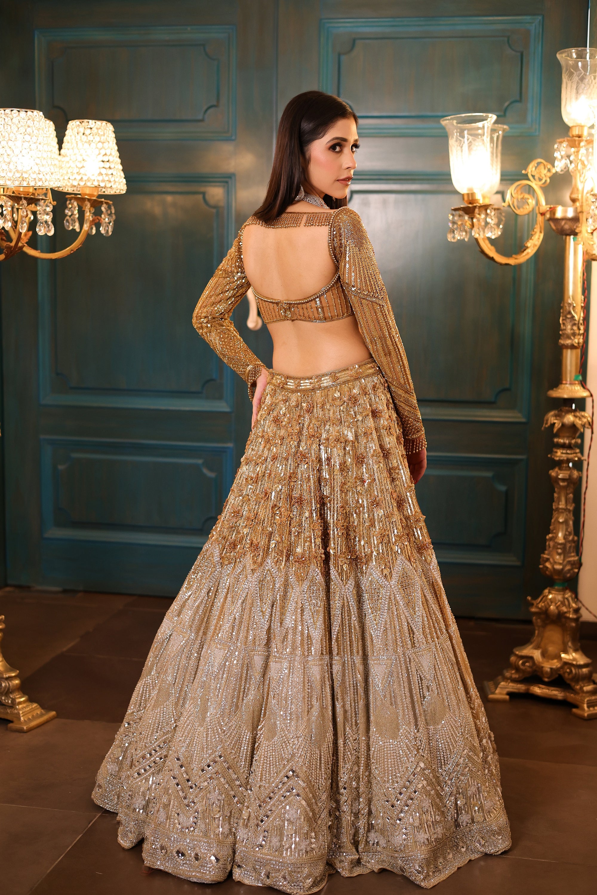 Ombre Gold Silver Lehenga - lehenga choli New Zealand