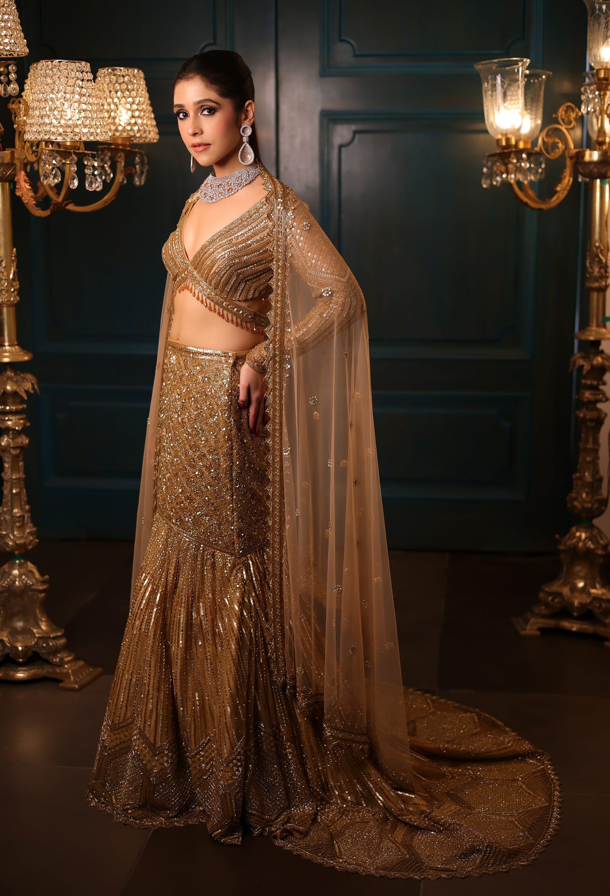 Celeste Gold Fishcut Lehenga Set - golden lehenga New Zealand