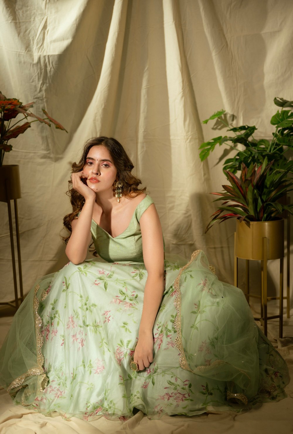 Sky Blue Floral Organza Lehenga Set - organza lehenga