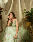 Sky Blue Floral Organza Lehenga Set - organza lehenga