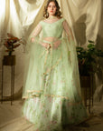 Sky Blue Floral Organza Lehenga Set - organza lehenga