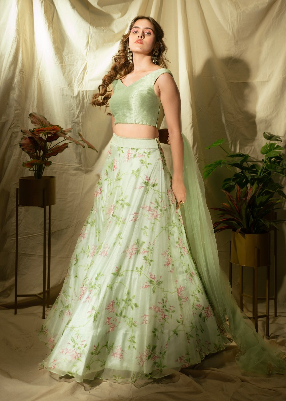 Sky Blue Floral Organza Lehenga Set - organza lehenga
