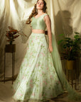 Sky Blue Floral Organza Lehenga Set - organza lehenga