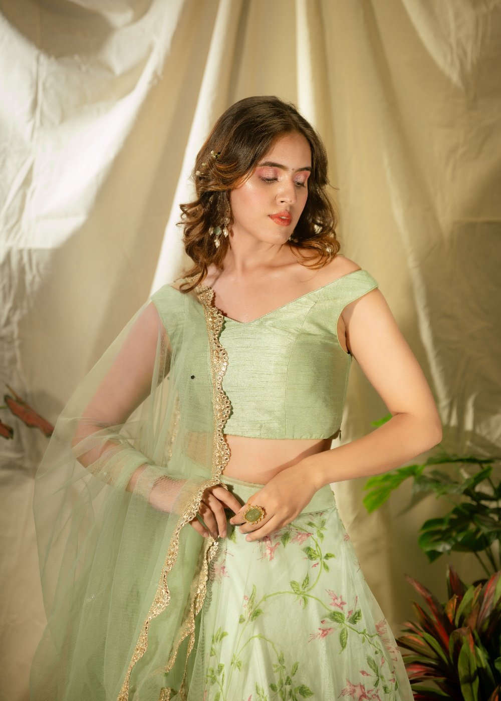 Sky Blue Floral Organza Lehenga Set - organza lehenga