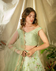 Sky Blue Floral Organza Lehenga Set - organza lehenga