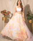Off White and Peach Organza Lehenga Set - peach lehenga