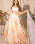 Off White and Peach Organza Lehenga Set - peach lehenga