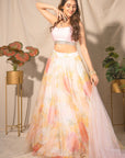 Off White and Peach Organza Lehenga Set - peach lehenga