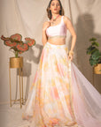 Off White and Peach Organza Lehenga Set - peach lehenga