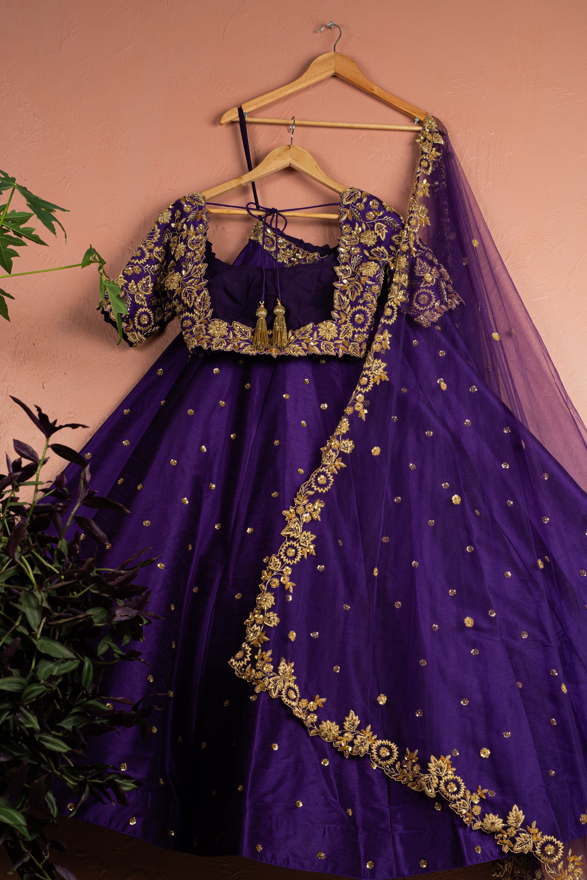 Enchanted Violet & Gold Lehenga Set - violet lehenga New Zealand