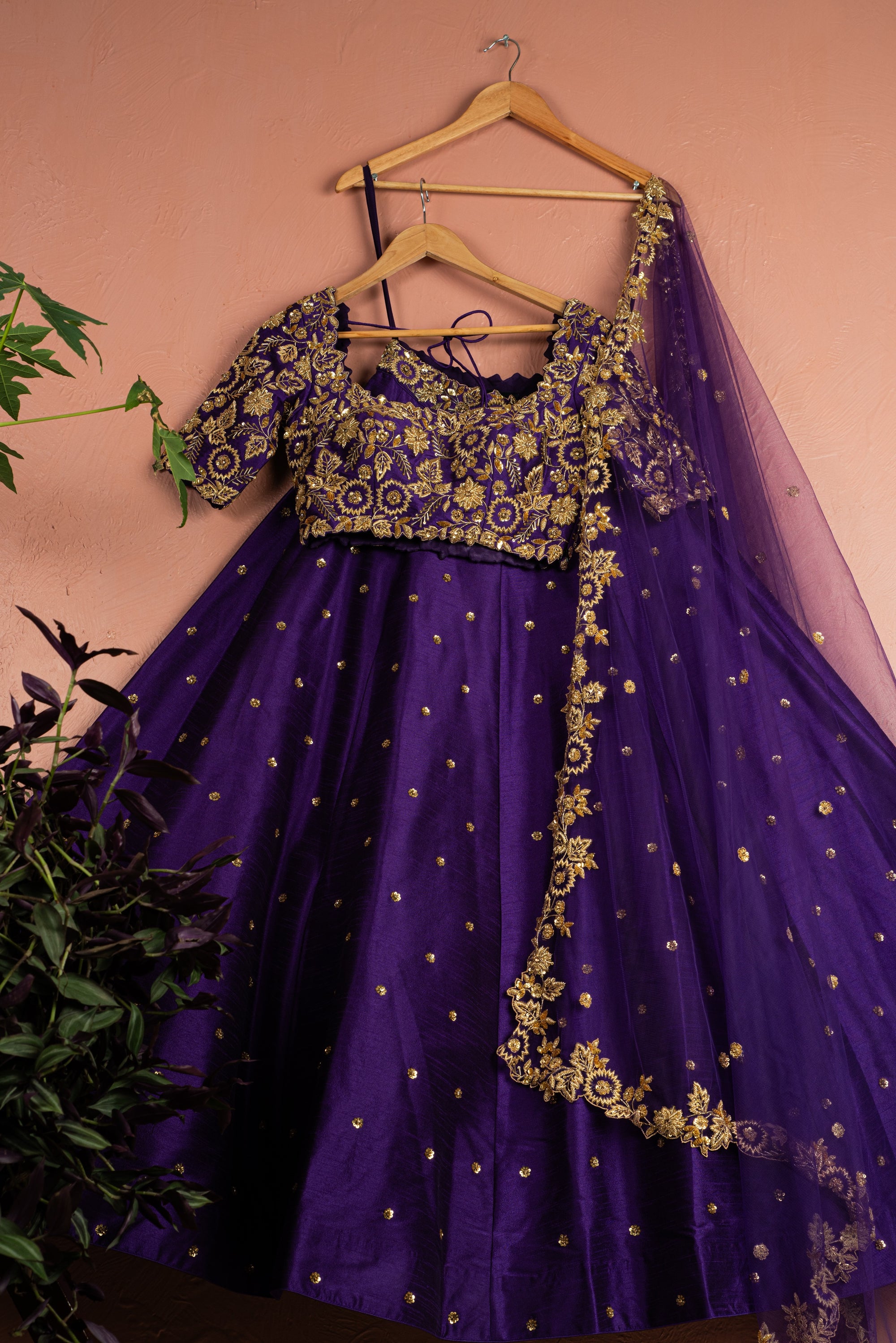 Enchanted Violet & Gold Lehenga Set - violet lehenga New Zealand